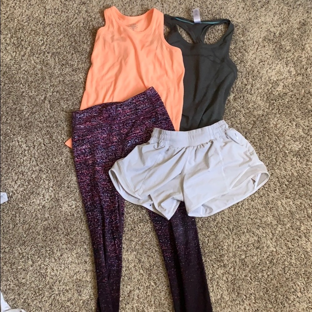Athleta tank,leggings.Lulu lemon shorts.iviva tank
